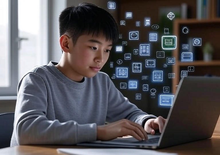 student going through a curated list for study