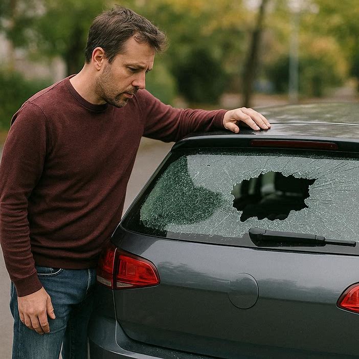 broken rear windshield